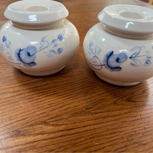 Vintage Lasting Products Hand Painted Candle Holders - White and Blue